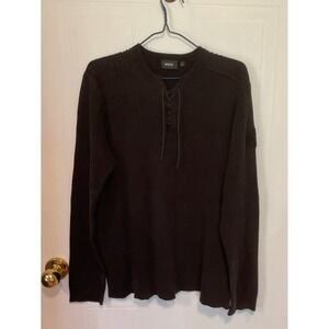 Mexx Ribbed Sweater Mens Large Charcoal Excellent Lace Up Henley Cotton Knit